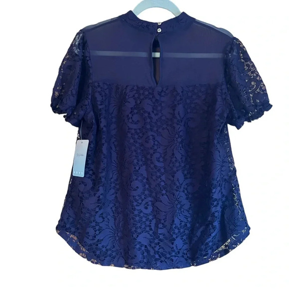 NWT LILY WHITE PURPLE FLORAL LACE BLOUSE - Picture 2 of 5